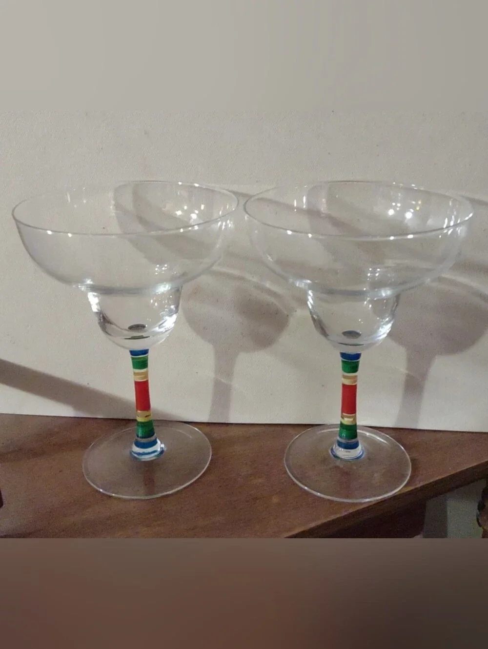 Margarita Cocktail Glasses Hand Painted Rainbow Stem 6 1/2